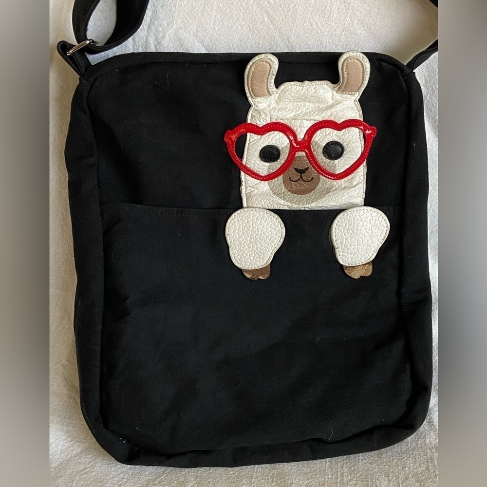 🖤 Sleepyville Critters Peeking Alpaca Large Messenger Purse Canvas Bag Crossbody